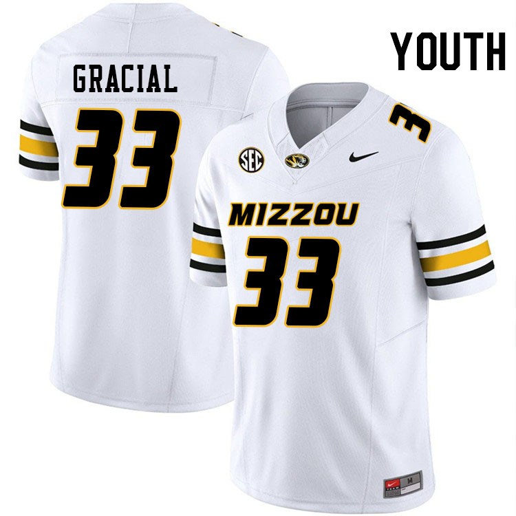 Youth #33 Marquis Gracial Missouri Tigers College Football Jerseys Stitched-White